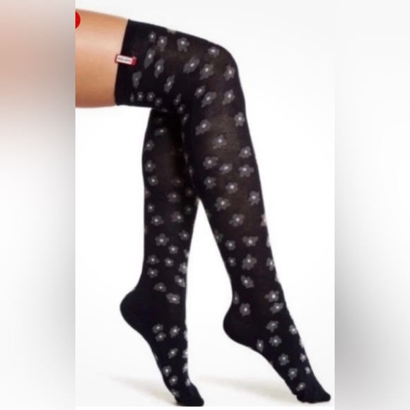 Hunter Accessories - Hunter Black Floral Knee-High Socks M/l